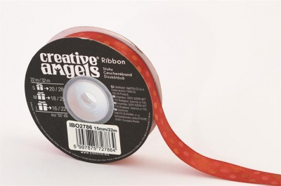 Szatén szalag, 15 mm x 22 m, piros vegyes pötyökkel